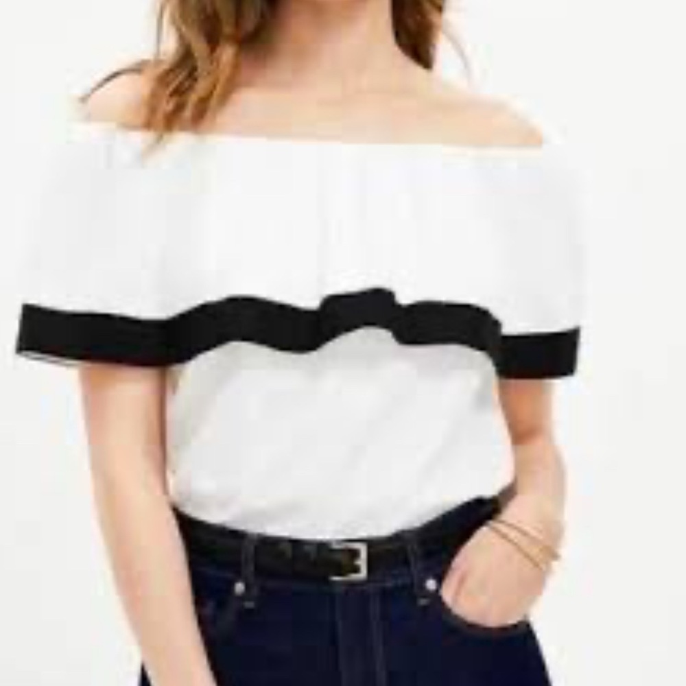 LOFT Off-Shoulder Black and White Blouse